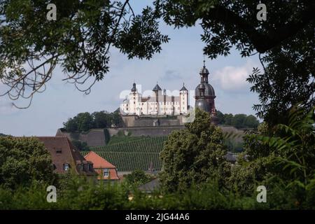 Vista sulla fortezza Marienberg nella città tedesca chiamata Wuerzburg Foto Stock