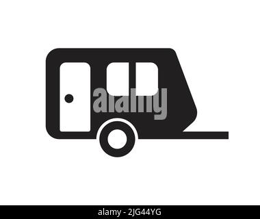 semplice caravan camper rimorchio nero silhouette vista laterale icona simbolo vettore isolato su sfondo bianco Illustrazione Vettoriale