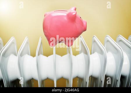 Piggy Bank su un radiatore Foto Stock