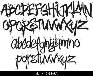 Carattere marcatore tag Graffiti. Stilista di lettere di Street art, lettere tipografiche urbane e alfabeto con set vettoriale di schizzi di tag marker Illustrazione Vettoriale