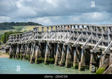 Shoreham-by-Sea, luglio 1st 2022: L'antico ponte a pedaggio in legno Foto Stock