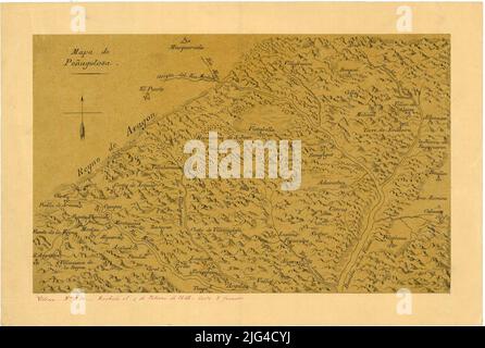 Mappa di Peñagolosa. Include parte della regione del manoscritto Maestro a Plumilla in inchiostro nero orientato con un quadrante in procuratori di carta vegetale nell'angolo inferiore sinistro 'Valence - N. 210. - Ricevuto il 4 febbraio 1848 - costo 7 franchi 'la copia inviata dal deposito di guerra francese dalla direzione di D. Francisco Coello è disponibile anche per il documento con SIG. SG+AR.G-T.2-C.1-30, di contenuto analogo Foto Stock