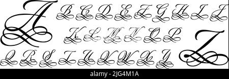 Monogramma della lettera maiuscola di Calligraphy. Caratteri alfabetici filigrana, caratteri vintage scritti a mano con set di vettori ornamenti con swashes Illustrazione Vettoriale