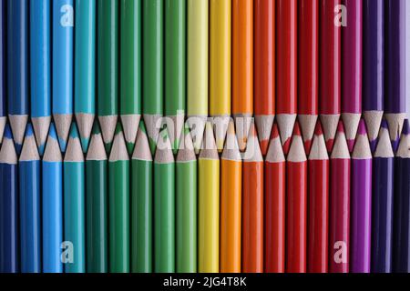 Set di matite pastello colorate in fila di multicolore a forma di cerniera chiusa Foto Stock