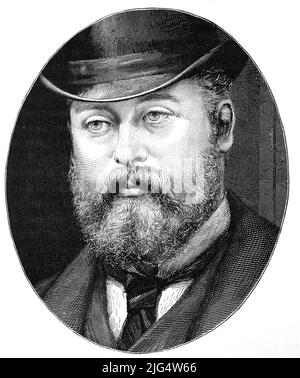 Eduard VII, Edward VII, gebürtig Kronprinz Albert Edward, 9. Novembre 1841 - 6. Maggio 1910, guerra vom 22. Januar 1901 bis zu seinem Tod König des Vereinigten Königreichs Großbritannien und Irland und Kaiser von Indien, Prinz von Wales, digital restaurierte Reproduktion einer Originalvorlage aus dem 19. Jahrhundert, genaues Originaldatum nicht bekannt / Edward VII, principe ereditario Albert Edward, 9 novembre 1841 - 6 maggio 1910, fu re del Regno Unito di Gran Bretagna e Irlanda e imperatore dell'India, principe di Galles dal 22 gennaio 1901 fino alla sua morte, riproduzione digitale restaurata o Foto Stock