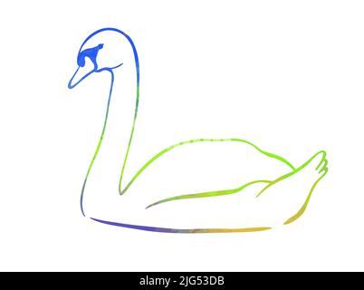 Bella silhouette astratta multicolore di un cigno. Disegno a una linea. Illustrazione vettoriale Illustrazione Vettoriale