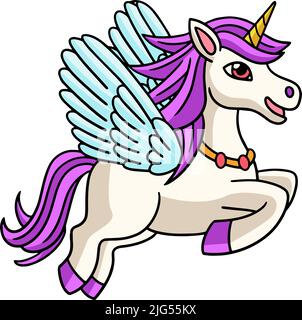 Flying Unicorn Cartoon Coloured Clipart Illustrazione Vettoriale