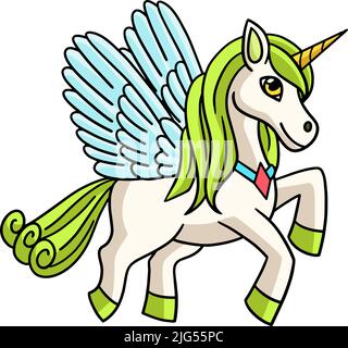 Flying Unicorn Cartoon Coloured Clipart Illustrazione Vettoriale