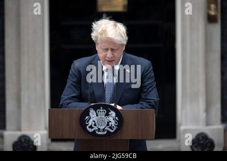 IL PRIMO MINISTRO BRITANNICO BORIS JOHNSON ANNUNCIA OGGI LE SUE DIMISSIONI A DOWNING STREET. 07th luglio 2022 Downing Street, Londra, Regno Unito Credit: Jeff Gilbert/Alamy Live News Foto Stock