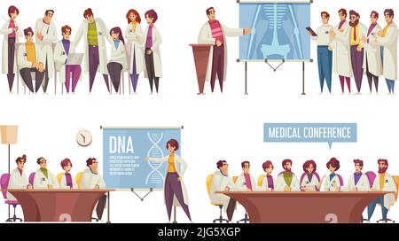 Composizione di conferenza medica insieme agli scienziati ascoltare la presentazione su temi professionali illustrazione vettoriale Illustrazione Vettoriale