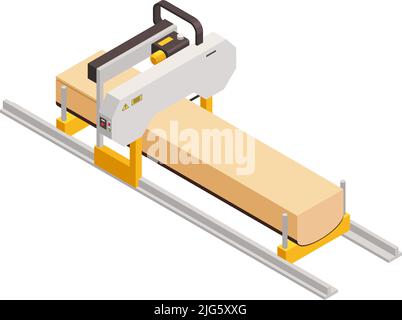 Segheria segheria legno grumberjack composizione isometrica con immagine isolata di illustrazione vettoriale di apparecchio elettrico Illustrazione Vettoriale