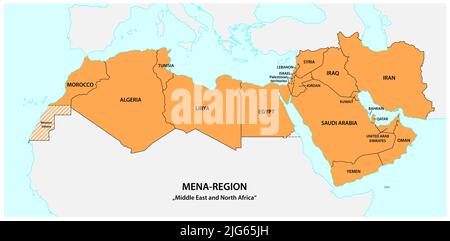 Mappa della Regione Mena, Medio Oriente e Nord Africa Foto Stock