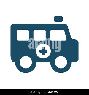 Icona dell'ambulanza piatta di alta qualità blu scuro. Pittogramma, serie di icone, illustrazione. Utile per siti Web, banner, biglietti d'auguri, app e post sui social media Foto Stock