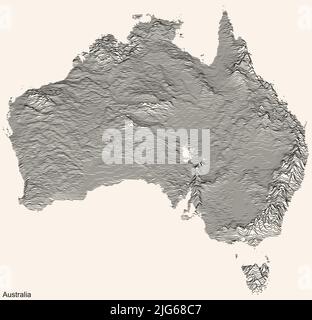 Mappa topografica in rilievo DELL'AUSTRALIA con linee di contorno nere su sfondo beige vintage Illustrazione Vettoriale