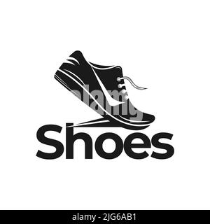 Modello di design con logo per scarpa da running dalla silhouette nera creativa e astratta Illustrazione Vettoriale