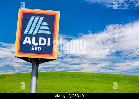 Werbeschild der Firma ALDI-Süd Foto Stock