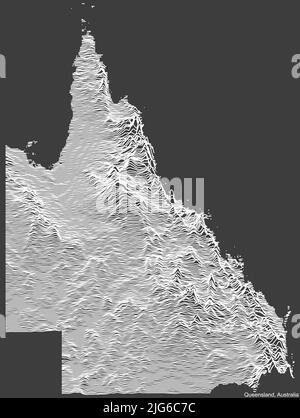 Mappa topografica di rilievo DEL QUEENSLAND, AUSTRALIA Illustrazione Vettoriale