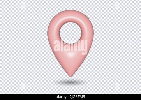 Puntatore mappa realistico. Indicatore del punto di posizione della mappa o dell'icona del pin di navigazione su trasparente isolato. Mappa un perno rosso a forma di macchia rovesciata all'indico Illustrazione Vettoriale