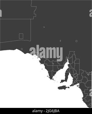 Mappa grigio scuro delle aree governative locali DELL'AUSTRALIA MERIDIONALE Illustrazione Vettoriale