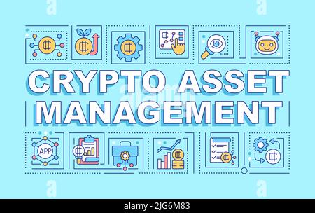 Crypto asset management word concept blue banner Illustrazione Vettoriale