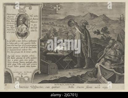 Nuove invenzioni dei tempi moderni [Nova reperta], Amerigo Vespucci alla scoperta della Croce del Sud con un Astrolabio, piatto 18, ca. 1600. Foto Stock