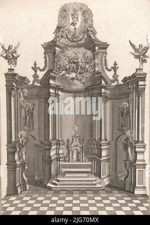 Disegno per un altare monumentale, piatto e da 'Unterschiedliche Neu Inventierte Alt&#xe4;re mit darzu geh&#XF6;rigen Profillen u. Grundri&#xdf;en.', stampato ca. 1750-56. Foto Stock