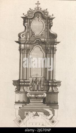 Disegno per un altare monumentale, piatto m da 'Unterschiedliche Neu Inventierte Alt&#xe4;re mit darzu geh&#XF6;rigen Profillen u. Grundri&#xdf;en.', stampato ca. 1750-56. Foto Stock