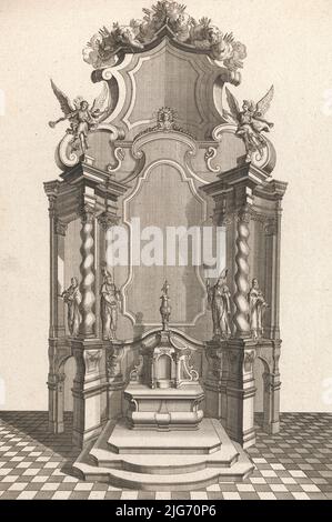 Disegno per un altare monumentale, piatto f da 'Unterschiedliche Neu Inventierte Alt&#xe4;re mit darzu geh&#XF6;rigen Profillen u. Grundri&#xdf;en.', stampato ca. 1750-56. Foto Stock