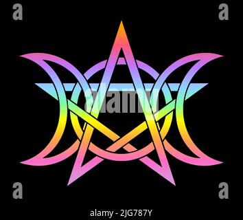 Triplice Luna Triquetra Pentagram. Tripla Dea. Neopaganismo Illustrazione Vettoriale