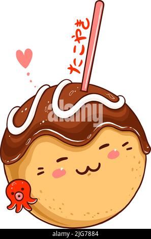 simpatici personaggi takoyaki, cartoni animati giapponesi. Illustrazione vettoriale Illustrazione Vettoriale