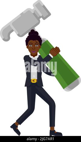 Black Business Woman con Giant Hammer concetto Illustrazione Vettoriale