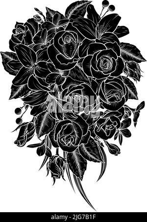 Fiori Bouquet floreale Rose matrimonio funebre Illustrazione Vettoriale