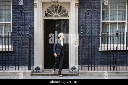 Londra, Regno Unito. 19th Apr 2017. Primo Ministro del Regno Unito Theresa May durante un incontro ufficiale con il Presidente dell'Ucraina Petro Poroshenko al 10 di Downing Street a Londra. (Credit Image: © Mykhaylo Palinchak/SOPA Images via ZUMA Press Wire) Foto Stock