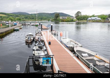 Piccolo molo galleggiante sul fiume Shannon, Killaloe, Irlanda Foto Stock