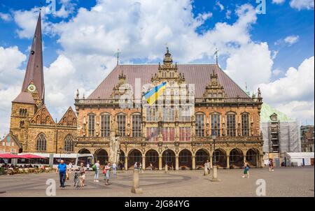 Edificio storico del municipio sulla piazza del mercato di Brema, Germania Foto Stock