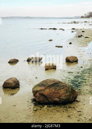 Holnis punto, pietre, spiaggia, Holnis, Glücksburg, Schleswig-Holstein, paesaggio, autunno, Germania settentrionale, Germania Foto Stock