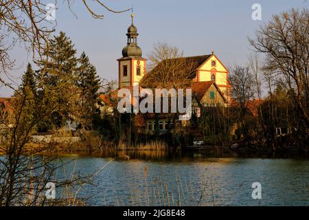 Chiesa di San Martino a Wetzhausen, mercato di Stadtlauringen, distretto di Schweinfurt, parco naturale di Hassberge, bassa Franconia, Franconia, Baviera, Germania Foto Stock