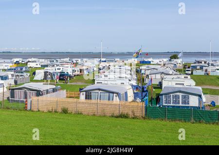 Campeggio sulla spiaggia, Nordseebad Dangast, Varel-Dangast, bassa Sassonia, Germania, Europa Foto Stock