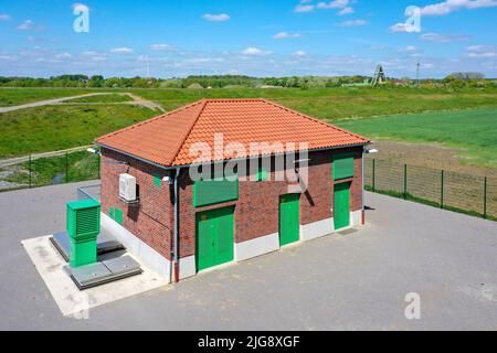 Stazione di pompaggio sulla Lippe, protezione dalle inondazioni, Marl, Renania settentrionale-Vestfalia, Germania Foto Stock