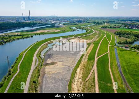 Paesaggio lippe, protezione dalle inondazioni attraverso la delocalizzazione della diga, Haltern, Marl, Renania settentrionale-Vestfalia, Germania Foto Stock