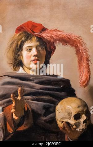 Dipinto intitolato 'Young Man Holding a Skull' (Vanitas) dell'artista olandese Frans Hals del 1626 Foto Stock
