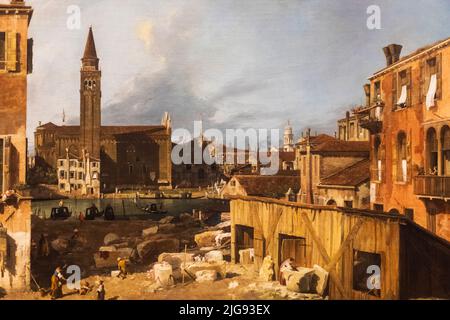 Dipinto dal titolo "Venezia: Campo S.Vidal e Santa Maria della Carita" dell'artista Canaletto del 1728 Foto Stock