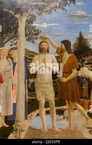 Dipinto dal titolo "il Battesimo di Cristo" dell'artista italiano Piero della Francesca del 1437 Foto Stock