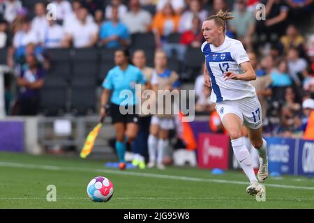 8th luglio 2022, Stadium MK, Milton Keynes, Bucks, Inghilterra: Torneo di calcio internazionale femminile europeo; Spagna contro Finlandia: Sanni Franssi della Finlandia Credit: Action Plus Sports Images/Alamy Live News Foto Stock