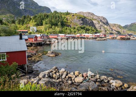 Rorbu, villaggio di Nusfjord, Isole Lofoten, Norvegia Foto Stock