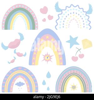 Collezione di arcobaleni in stile boho Illustrazione Vettoriale
