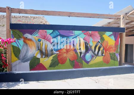 Arte di strada tropicale, Isla Mujeres, Messico Foto Stock