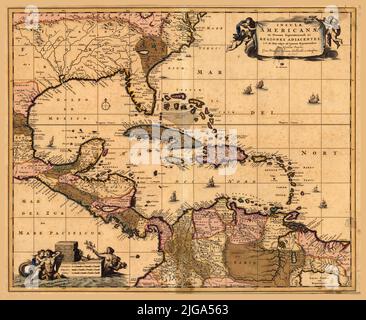 Mappa delle Isole delle Americhe, 1680, di Nicolaes Visscher Foto Stock