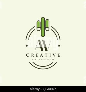 AV lettera iniziale verde cactus logo modello vettore Illustrazione Vettoriale