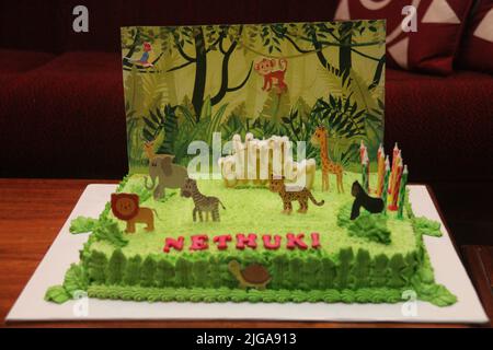 Torte di compleanno, morbide e ricche di glassa. Foto Stock